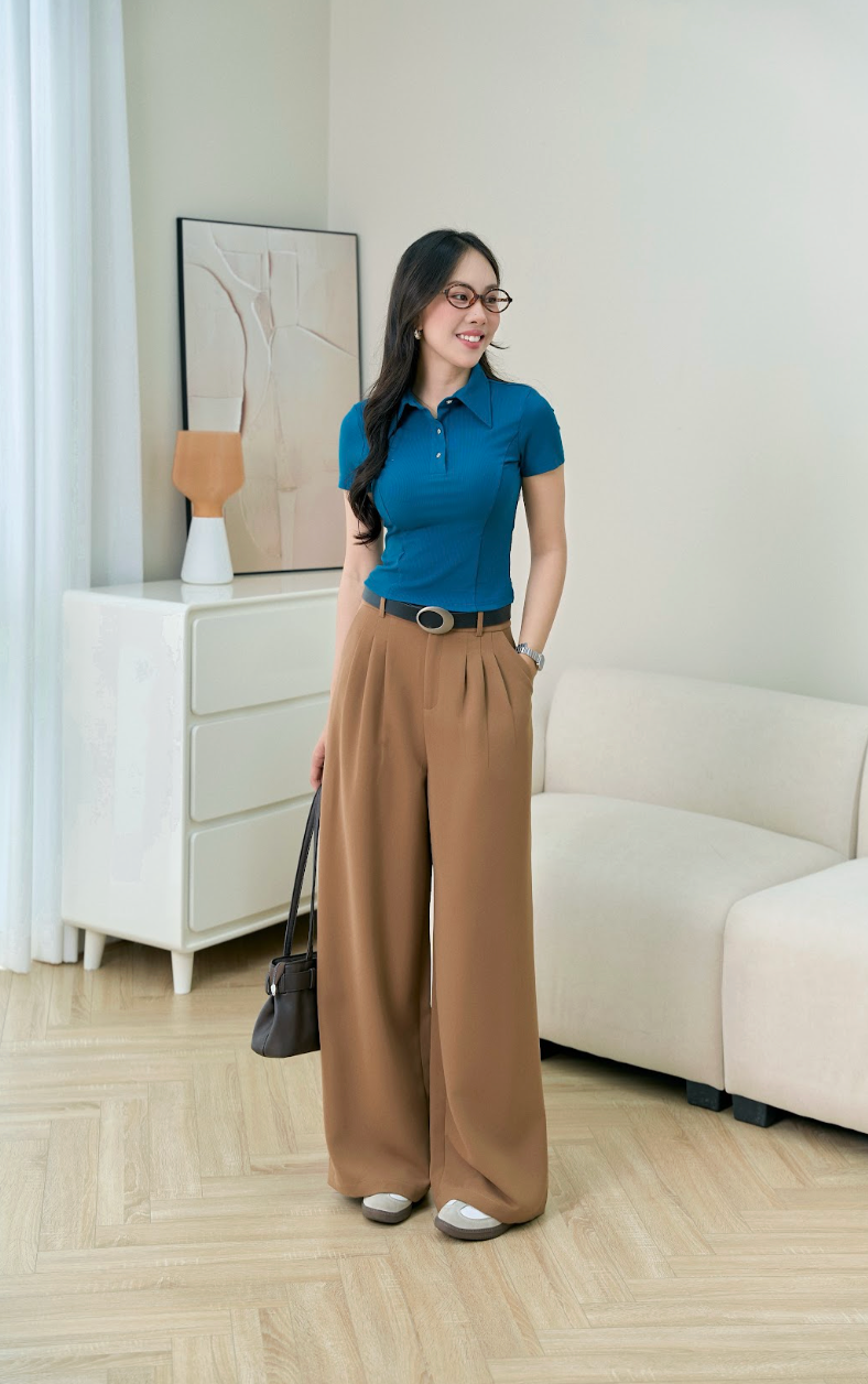 Áo Polo Cổ Nhọn Cúc Kiểu Phối Quần Xuông Tôn Dáng (PL003+QA240)