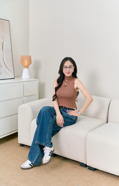Áo Len Sát Nách Phối 3 Bông Hoa -Nâu ( AL181)