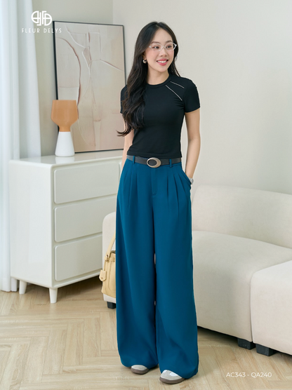 AC343+QA240 Stylish Cropped Zip Jacket and Wide-Leg Pants Set