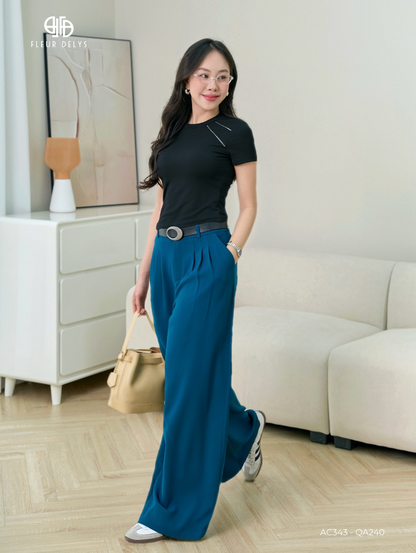 AC343+QA240 Stylish Cropped Zip Jacket and Wide-Leg Pants Set