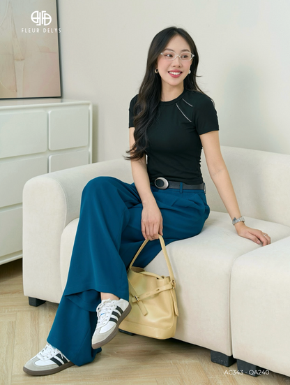 AC343+QA240 Stylish Cropped Zip Jacket and Wide-Leg Pants Set