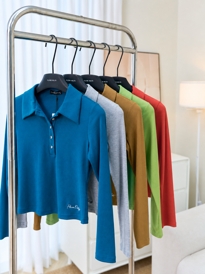 Áo Thun Tăm Polo Thêu Gấu - Xanh Cốm ( PL006+QA253)