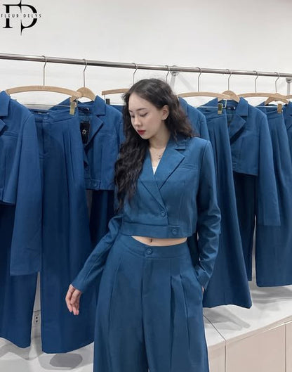Set Vest Dáng Ngắn - Xanh da trời -(BO89)