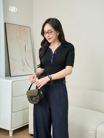 Áo Thun Tăm Cổ Bẻ - Đen - (TAC307)