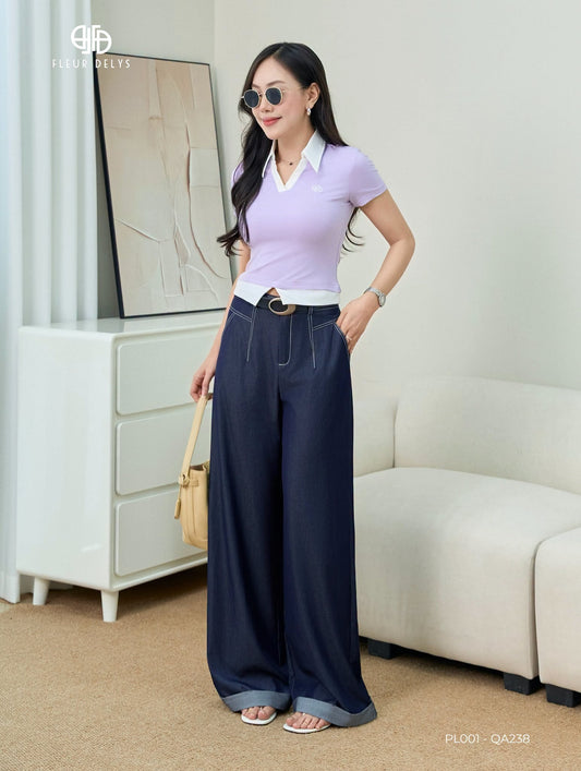 LV Folded Hem Silk Jeans - Denim Blue (QA238)