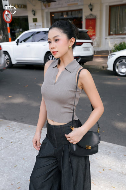 Áo Len Sát Nách Cổ V - Ghi (AC50)