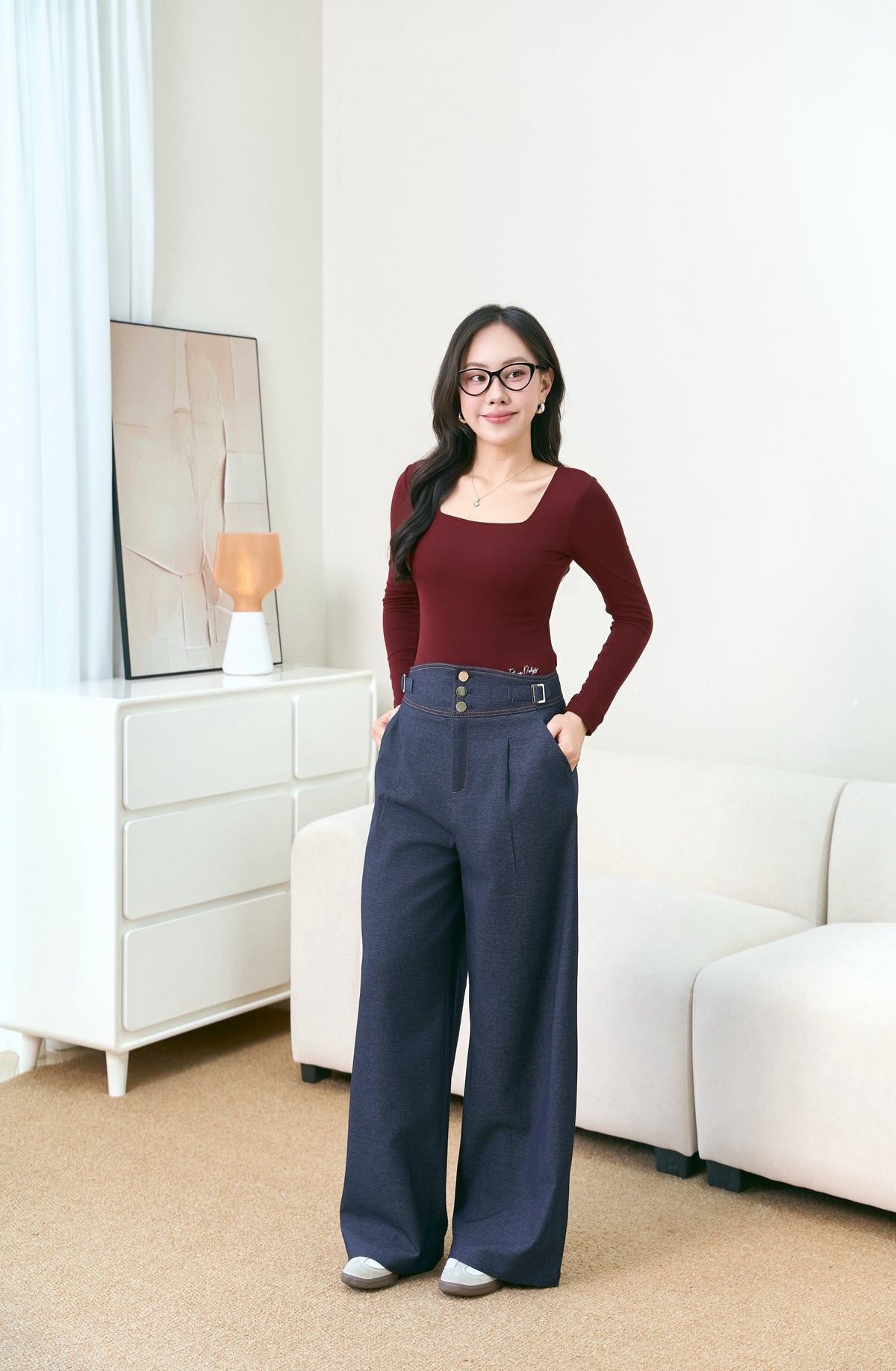 Áo Cổ Vuông Dài Tay Thêu Gấu (AC349)