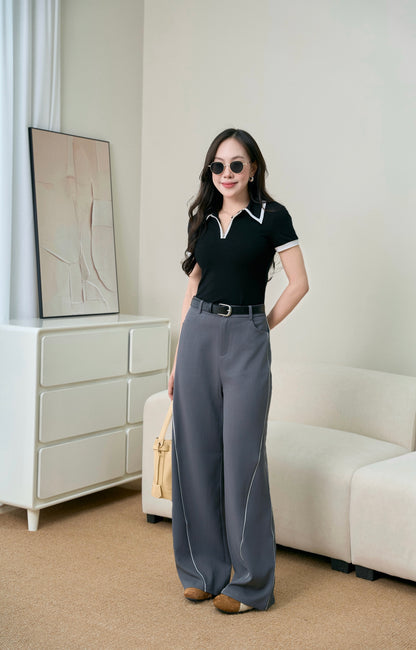 Áo polo khóa đồng phối cổ kết hợp Quần Tây Phối Lé Trắng (Pl002-Qa180)