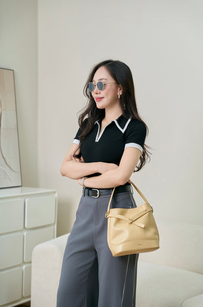 Áo polo khóa đồng phối cổ kết hợp Quần Tây Phối Lé Trắng (Pl002-Qa180)