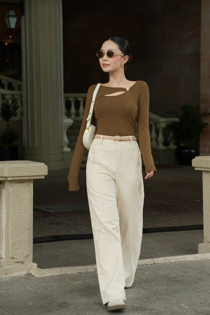 Áo Zip Xước Cúc Lá Sen - Nâu Rêu - (TAC303)