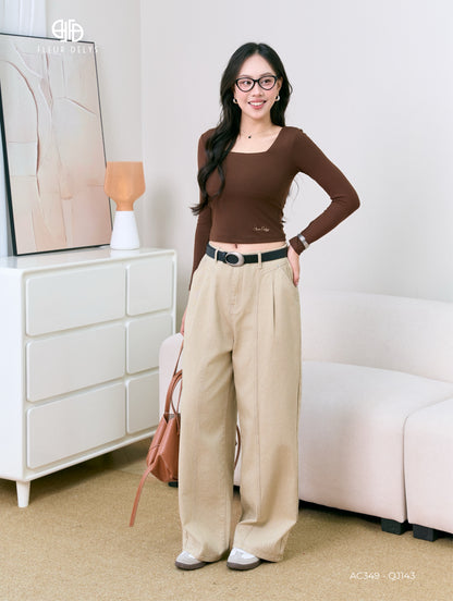 Áo Cổ Vuông Dài Tay Thêu Gấu (AC349)