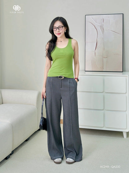 ÁO THUN CỔ SÂU THÊU NGỰC+ QUẦN BÒ RAYON ( AC249+QA230)