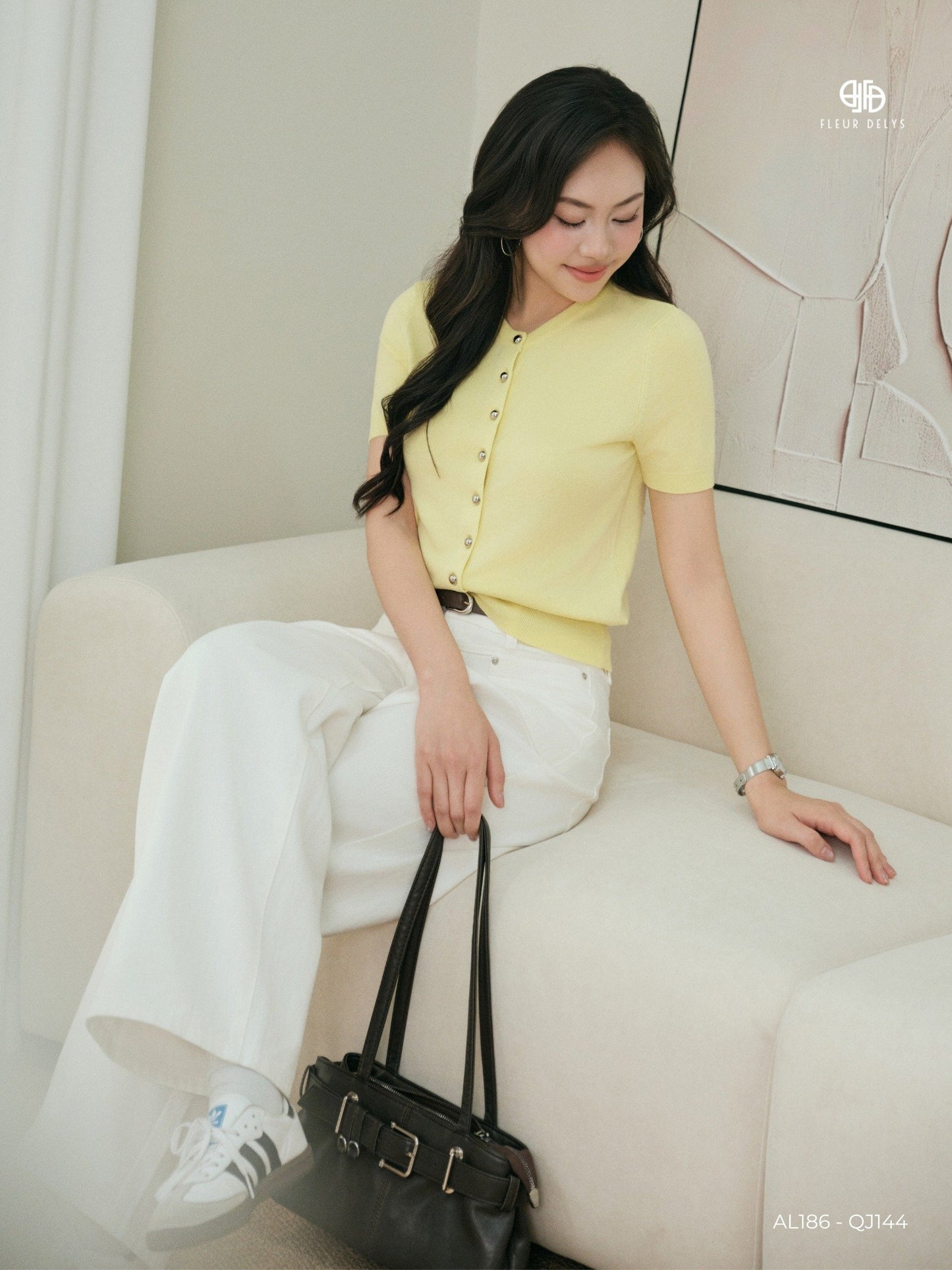 Áo Len Phối Nẹp Cúc Inox - Vàng (AL186)