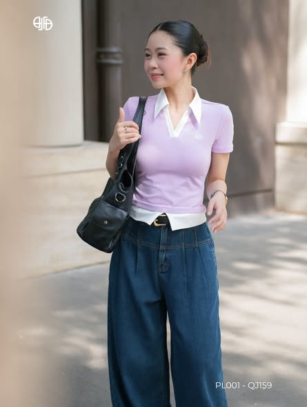 Áo Polo cổ bẻ phối gấu - Tím Pastel - (PL001)