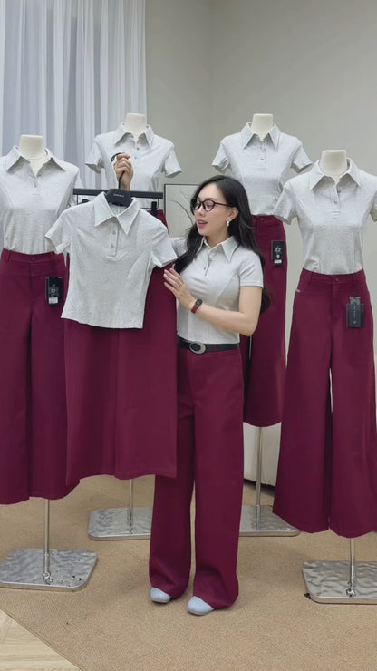 ÁO POLO CỔ NHỌN PHỐI CÚC KIỂU - XÁM NHẠT (PL003) + Quần KAKI ĐÍNH TAG DELYS - ĐỎ (QA218)
