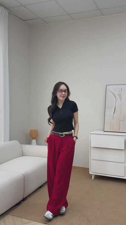 Áo cổ vest phối viền + Quần suông 3 ly (AC335+QA240)