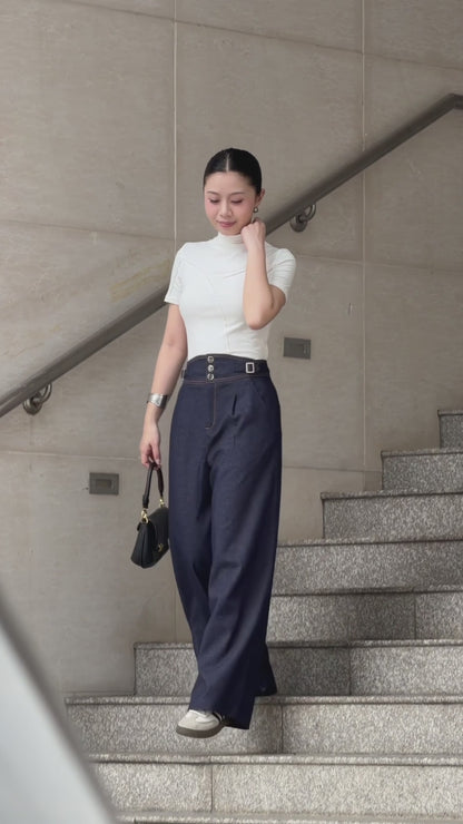 Áo Croptop Phối Gân kết hợp cùng Quần Bò Cạp 3 Cúc ( AC228-QA237)