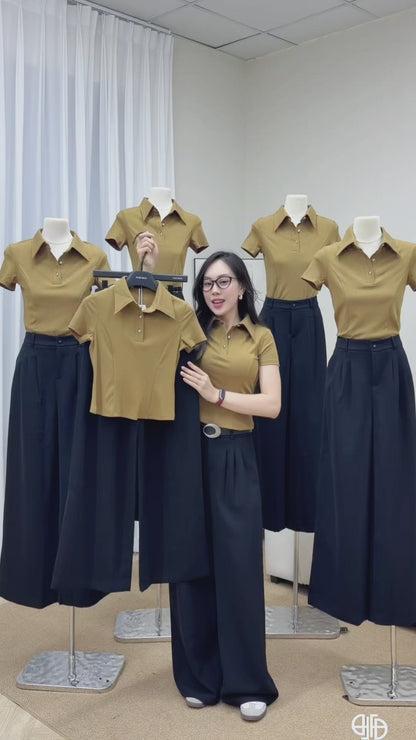 Áo Polo Cổ Nhọn Cúc Kiểu Phối Quần Xuông Tôn Dáng (PL003+QA240)